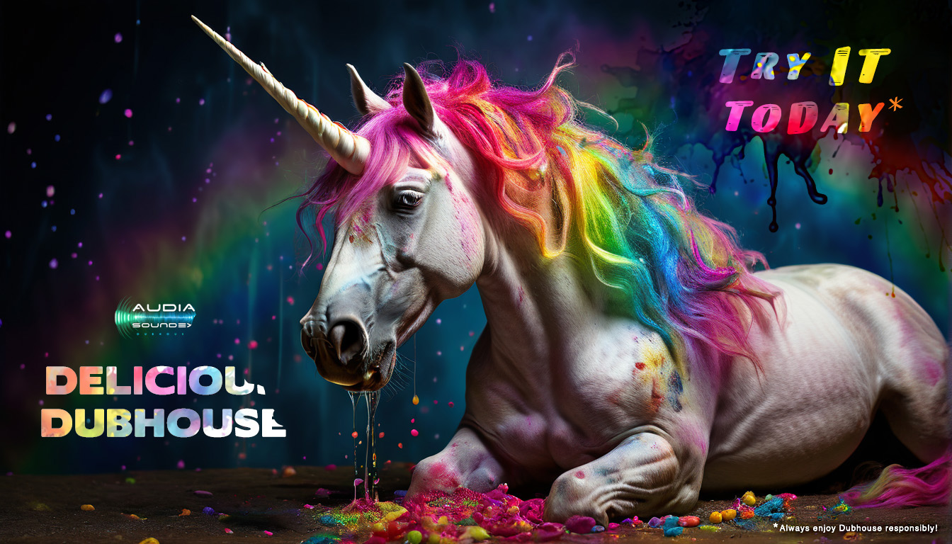rainbow unicorn eating delicious dubhouse in audia soundex psychedelic garden